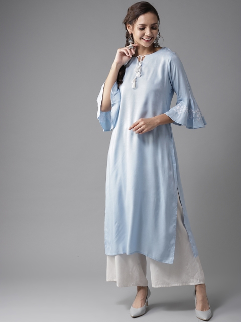

HERE&NOW Women Blue Solid Straight Kurta