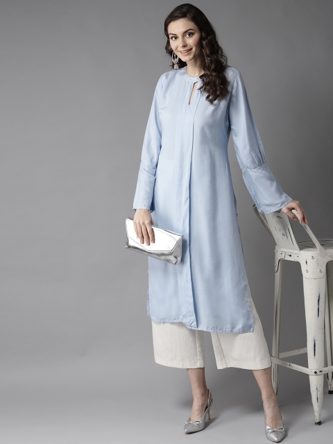 

HERE&NOW Women Blue Solid Straight Kurta