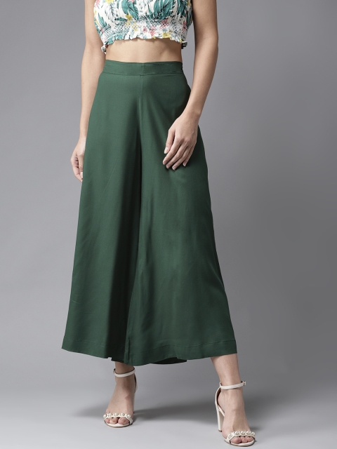 

HERE&NOW Women Green Solid Wide Leg Palazzos