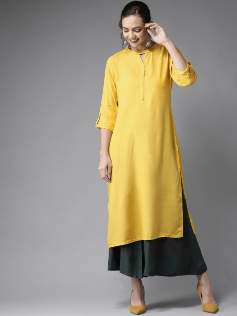 

HERE&NOW Women Yellow Solid Straight Kurta