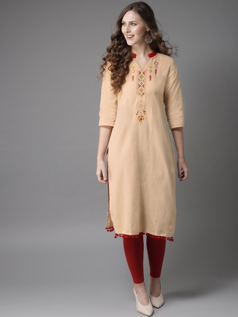 

HERE&NOW Women Beige Yoke Design Straight Kurta