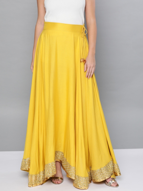 

HERE&NOW Women Yellow Solid Maxi Flared Skirt