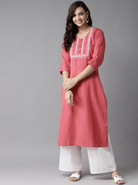 

HERE&NOW Women Pink Yoke Design Straight Kurta