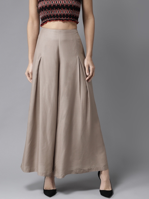 

HERE&NOW Women Taupe Solid Flared Palazzos