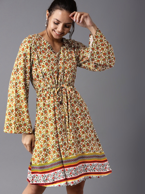 

HERE&NOW Women White & Red Printed A-Line Dress