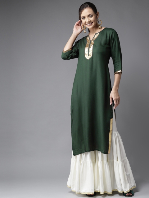 

HERE&NOW Women Green Solid Straight Kurta