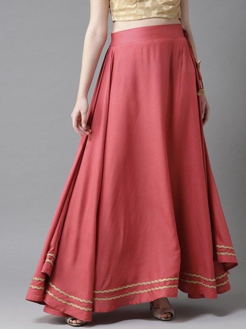 

HERE&NOW Women Dusty Pink Solid Maxi Flared Skirt