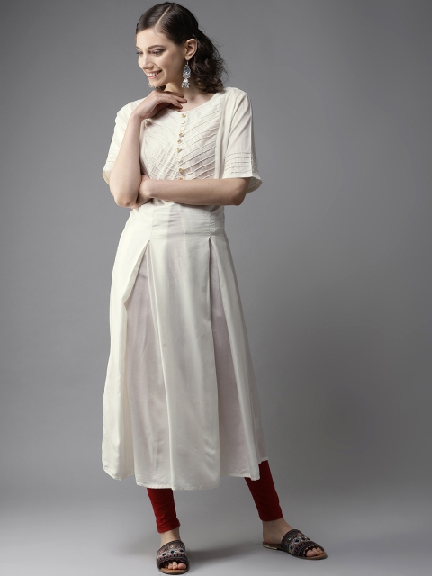 

HERE&NOW Women Off-White Solid A-Line Kurta