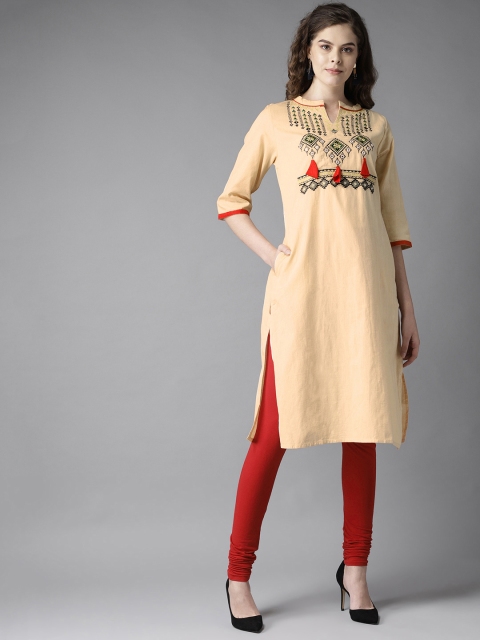 

HERE&NOW Women Beige Yoke Design Straight Kurta