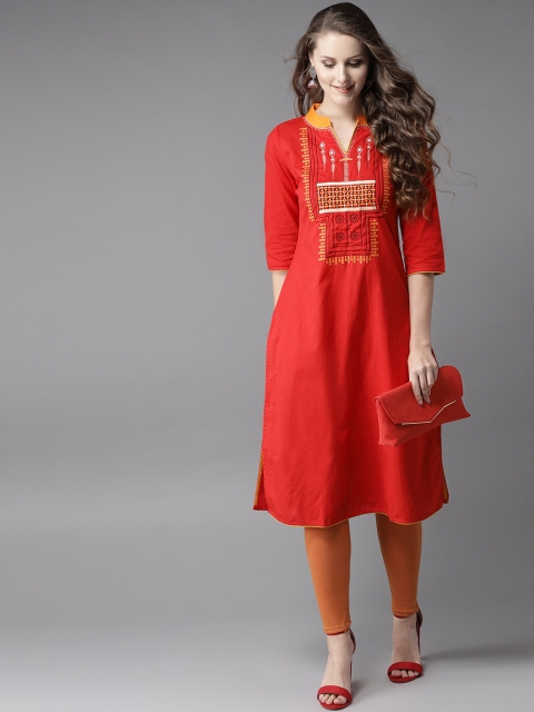 

HERE&NOW Women Red Yoke Design Straight Kurta