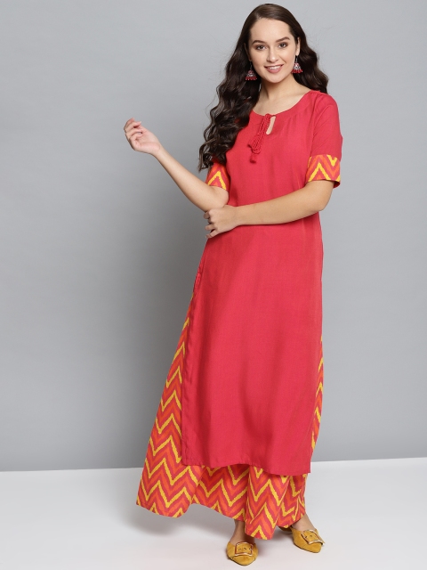 

HERE&NOW Women Red & Yellow Solid Kurta with Palazzos
