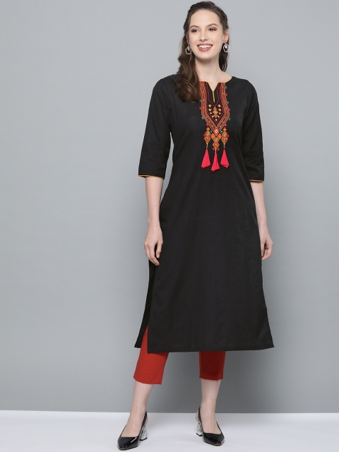 

HERE&NOW Women Black Yoke Design Straight Kurta