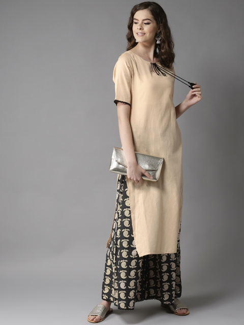 

HERE&NOW Women Beige & Black Solid Kurta with Palazzos