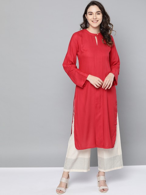 

HERE&NOW Women Red Solid Straight Kurta