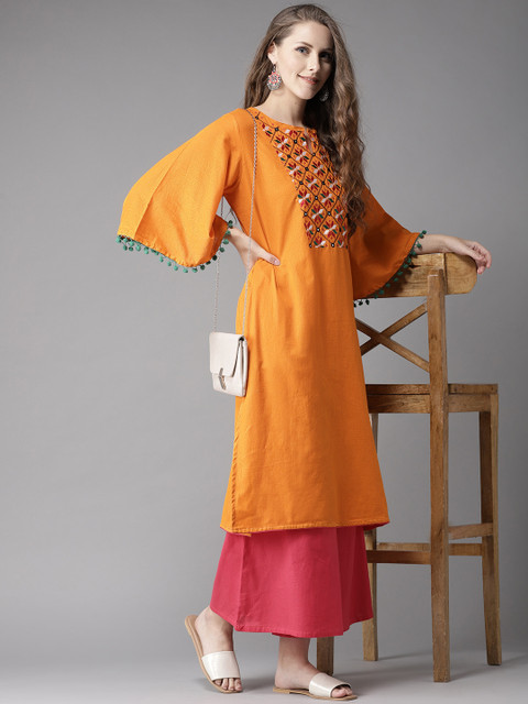 

HERE&NOW Women Orange & Pink Yoke Design Kurta with Palazzos
