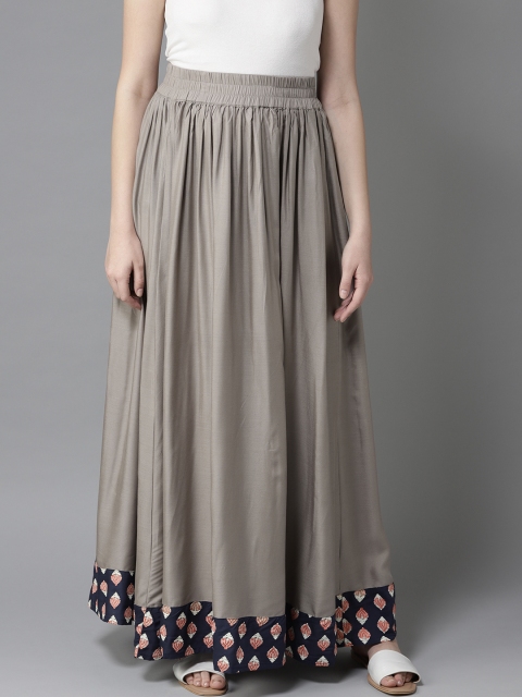 

HERE&NOW Women Taupe Solid Flared Maxi Skirt