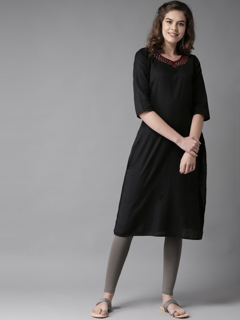 

HERE&NOW Women Black Solid Straight Kurta