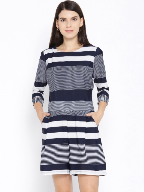 

Karmic Vision Women Navy Blue & White Striped Playsuit