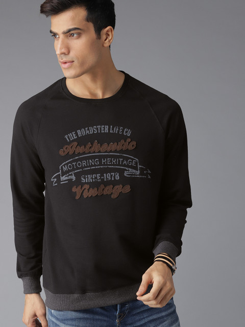 

The Roadster Lifestyle Co Men Black & Charcoal Grey Printed Sweatshirt