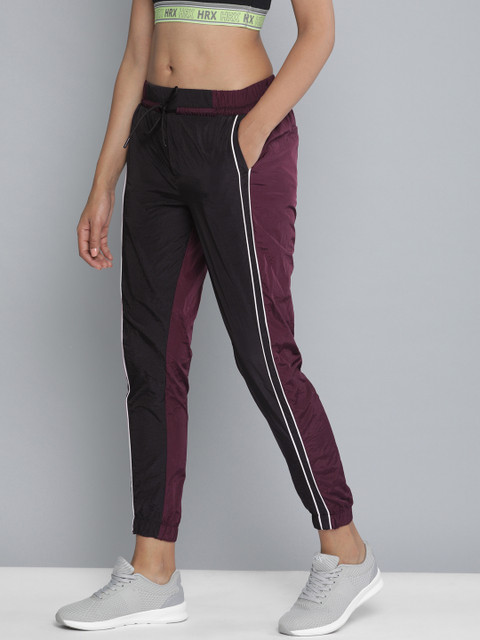 

HRX by Hrithik Roshan Women Black & Burgundy Solid TAPERED Lifestyle Track Pants, Maroon