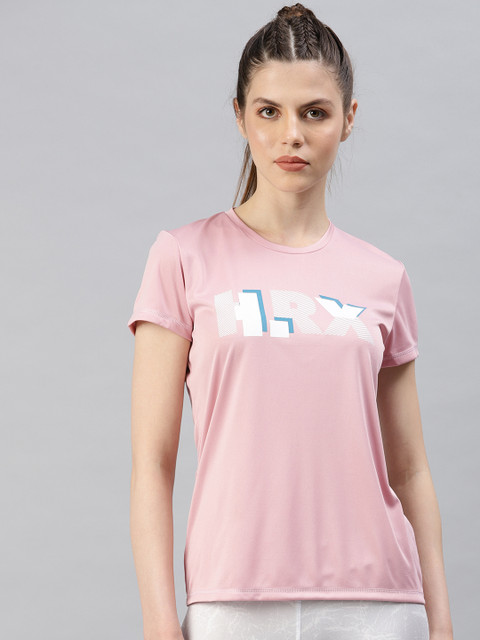 

HRX by Hrithik Roshan Women Pink Printed Rapid Dry Regular Fit Running T-shirt