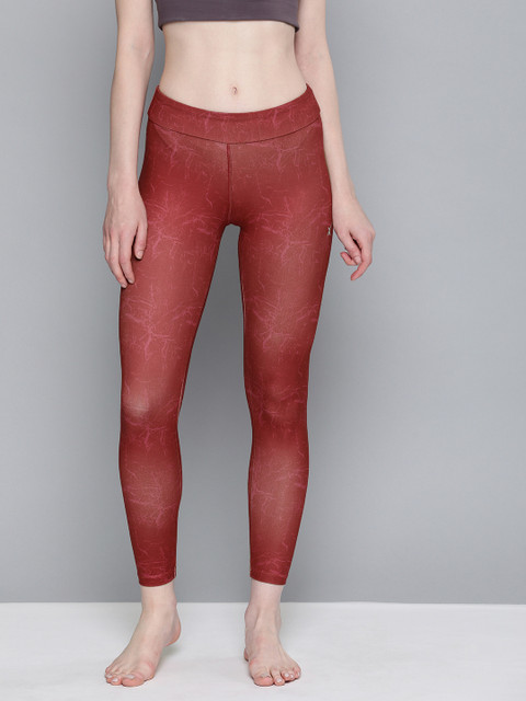 

HRX by Hrithik Roshan Women Rust Red Printed Rapid Dry Regular Fit Yoga Tights