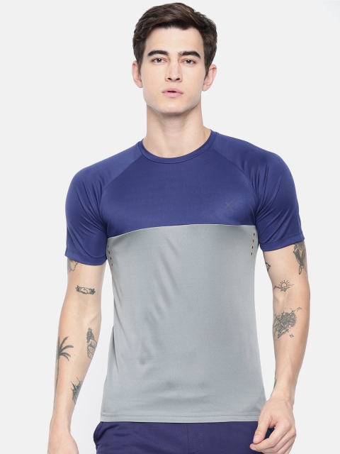 

HRX by Hrithik Roshan Men Blue & Grey Colourblocked Rapid Dry Regular Fit Running T-shirt