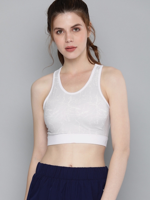 

HRX by Hrithik Roshan White & Grey Printed Non-Wired Lightly Padded Yoga Sports Bra
