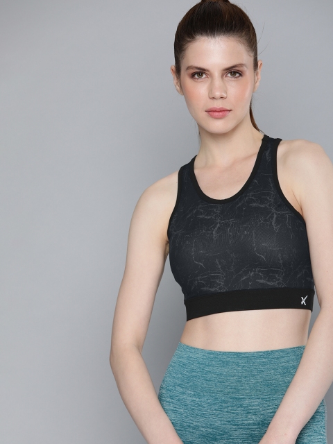 

HRX by Hrithik Roshan Black Printed Non-Wired Lightly Padded Sports Bra