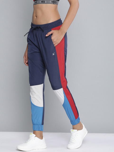 

HRX by Hrithik Roshan Women Blue & Red Colourblocked Straight Fit Joggers