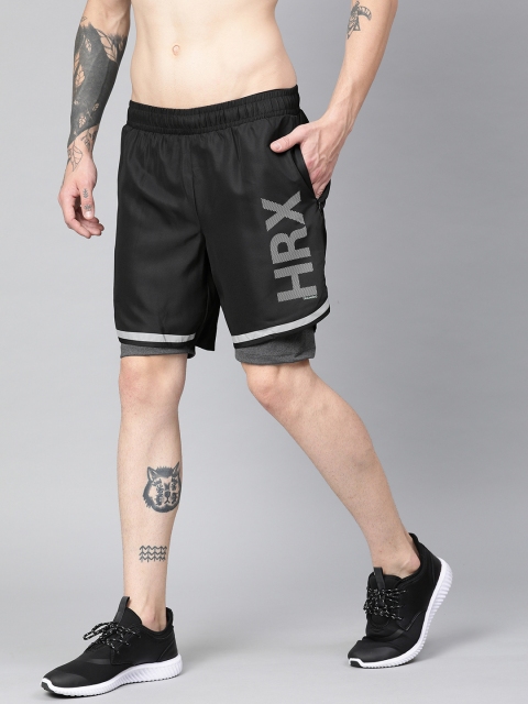 

HRX by Hrithik Roshan Men Black Solid Regular Fit Rapid Dry Training Shorts