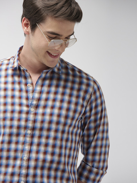 

Mast & Harbour Men Blue & Beige Checked Casual Shirt