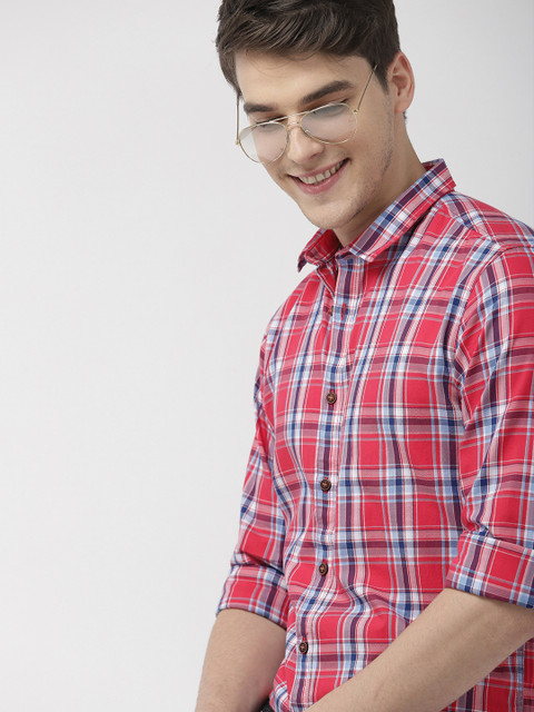 

Mast & Harbour Men Red & Blue Regular Fit Checked Casual Shirt