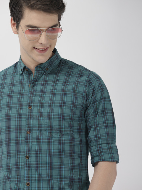 

Mast & Harbour Men Green and Blue Regular Fit Checked Casual Shirt