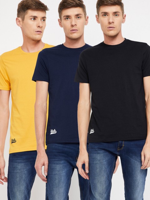 

UCLA Men Set of 3 Solid Round Neck T-shirts, Black