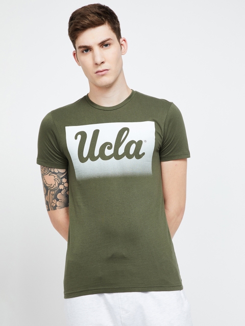 

UCLA Men Olive Green Printed Round Neck T-shirt