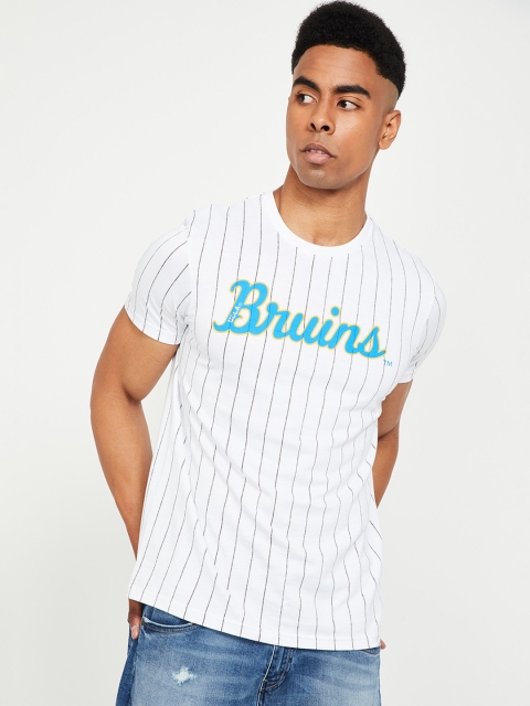 

UCLA Men White Striped Round Neck T-shirt