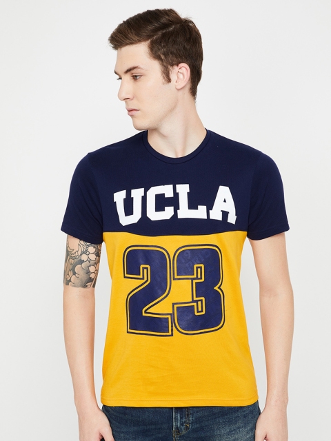 

UCLA Men Yellow & Navy Blue Printed Round Neck T-shirt