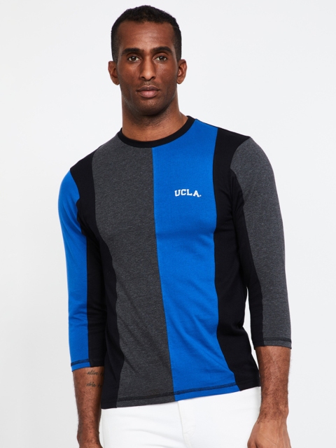 

UCLA Men Blue & Grey Colourblocked Round Neck T-shirt