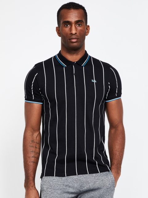 

UCLA Men Black & White Striped Polo Collar T-shirt