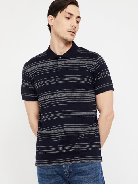 

CODE by Lifestyle Men Blue & Grey Striped Polo Collar T-shirt