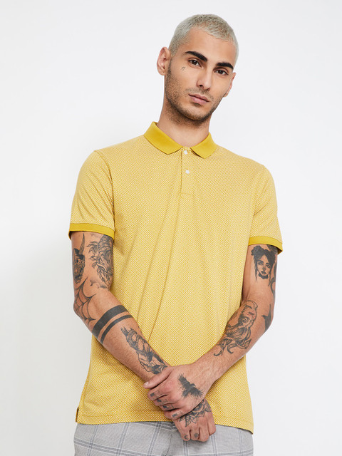 

CODE by Lifestyle Men Mustard Yellow & Off-White Printed Polo Collar T-shirt