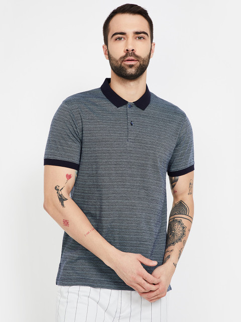 

CODE by Lifestyle Men Navy Blue & White Self Design Polo Collar T-shirt
