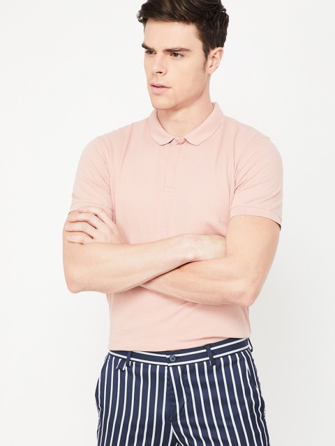 

CODE by Lifestyle Men Peach-Coloured Solid Polo Collar T-shirt