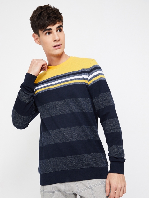

CODE by Lifestyle Men Navy Blue & Yellow Colourblocked Sweatshirt