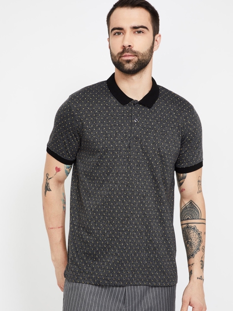 

CODE by Lifestyle Men Charcoal Grey & Mustard Yellow Printed Polo Collar T-shirt