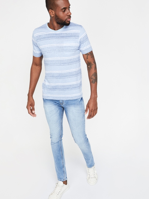 

Fame Forever by Lifestyle Men Blue & White Striped Round Neck T-shirt