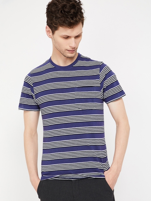 

Fame Forever by Lifestyle Men Navy Blue Striped Round Neck T-shirt