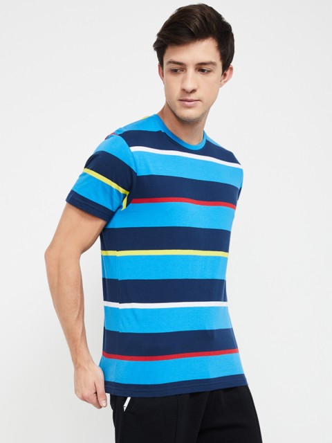 

Fame Forever by Lifestyle Men Blue Striped Round Neck T-shirt