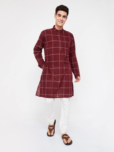 

Melange by Lifestyle Men Burgundy Checked Straight Kurta